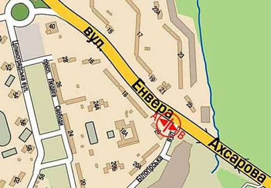 Схема рекламной плоскости по адресу Ахсарова ул., 20 - Белгородская ул.