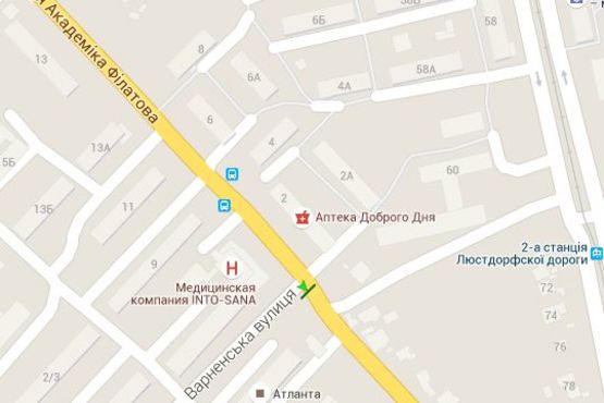 Схема рекламної площини за адресою Академіка Філатова вул. - Варненська вул. (Дмитра Байди-Вишневецького вул.)