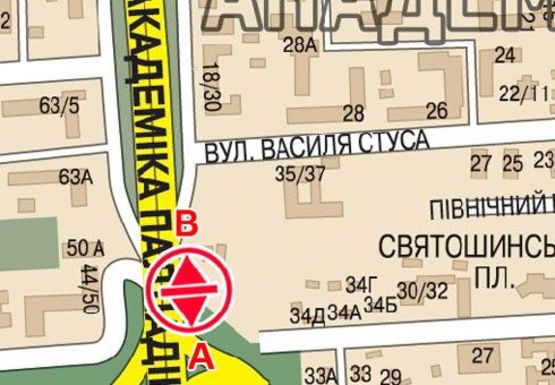 Схема рекламної площини за адресою Палладина Академика пр. - Пушиной Федоры ул.