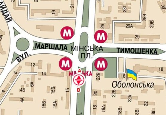 Схема рекламної площини за адресою Оболонский пр. - Маршала Тимошенко ул.