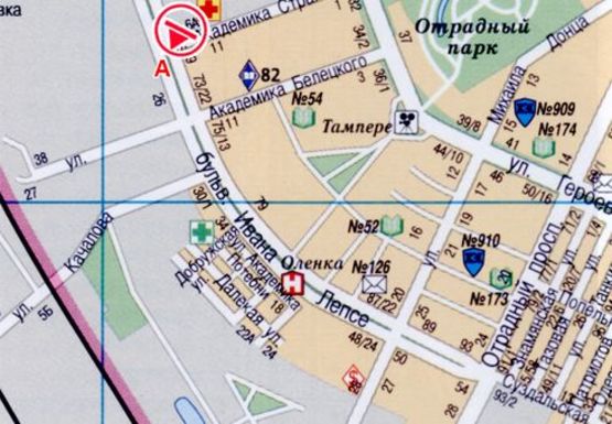 Схема рекламної площини за адресою Гавела бул., 65 (бывш. Лепсе бул.) - Стражеско ул.