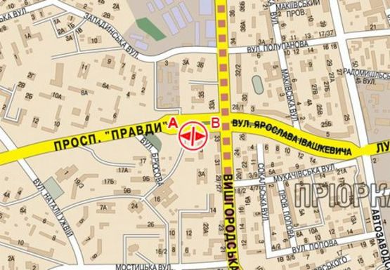 Схема рекламной плоскости по адресу Правды пр. - Вышгородская ул.