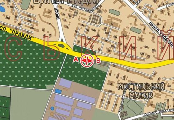 Схема рекламной плоскости по адресу Правды пр., напротив №72