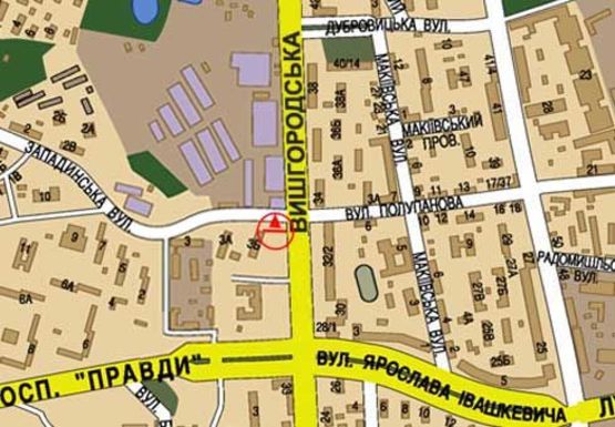 Схема рекламной плоскости по адресу Вышгородская ул.  - Западинская ул.