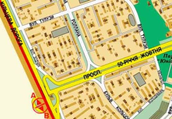 Схема рекламной плоскости по адресу Кольцевая Дорога - 50 лет Октября пр. (Курбаса Л. пр.)