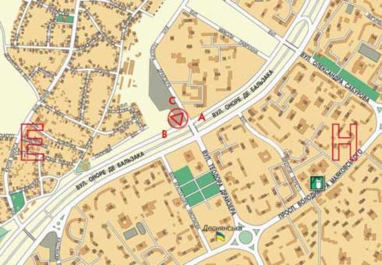 Схема рекламної площини за адресою Драйзера Теодора, ул. - Бальзака ул.