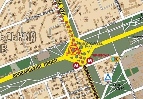 Схема рекламной плоскости по адресу Броварской пр. - Новороссийская пл.