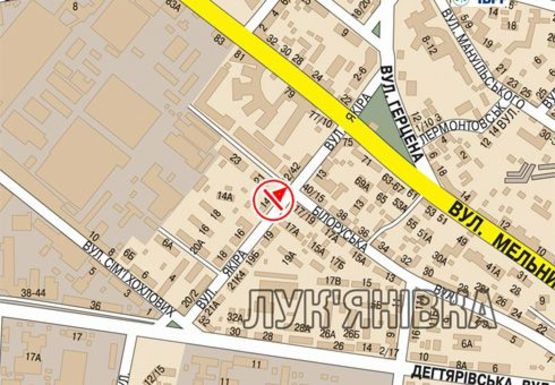 Схема рекламной плоскости по адресу Древлянская ул., 14 (бывш. Якира ул.) - Белорусская ул.