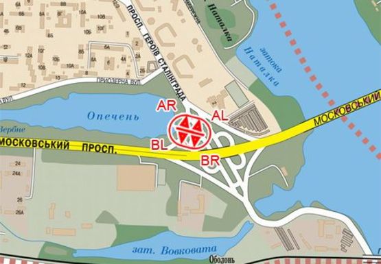 Схема рекламної площини за адресою Героев Сталинграда пр. - Бандеры пр. (бывш. Московский пр.)