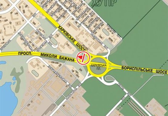 Схема рекламной плоскости по адресу Харьковская пл. - Бажана  пр.