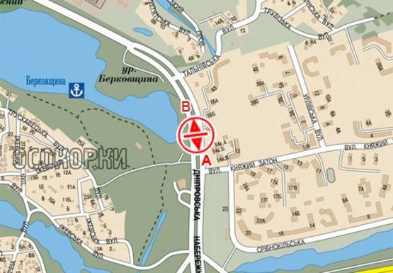 Схема рекламної площини за адресою Днепровская набережная, 220м от ул. Княжий затон