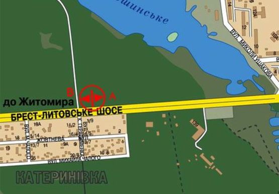 Схема рекламной плоскости по адресу Брест-Литовское шоссе, 2-ой надземный переход
