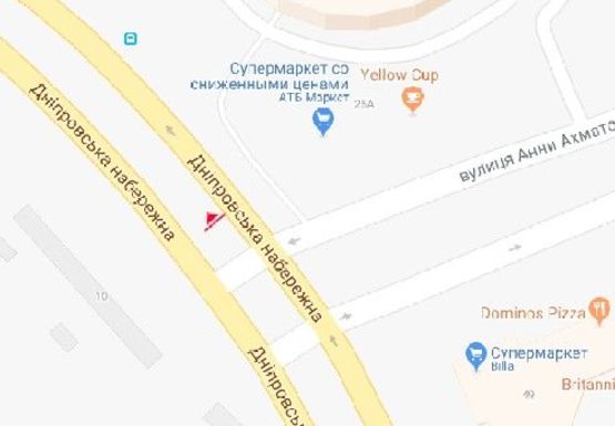 Схема рекламної площини за адресою Днепровская набережная - Тальновская ул.