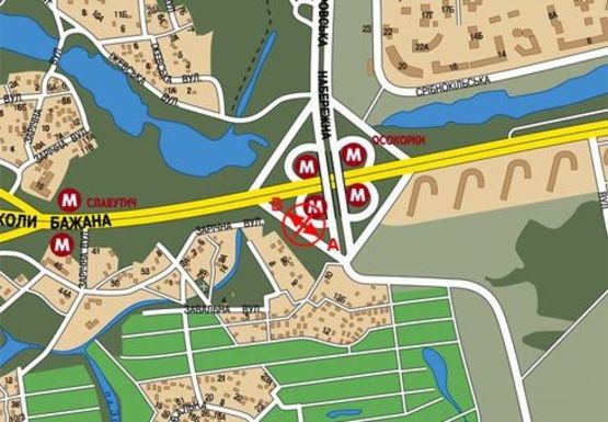 Схема рекламной плоскости по адресу Днепровская набережная (правый), за мостом, ст.м. Осокорки