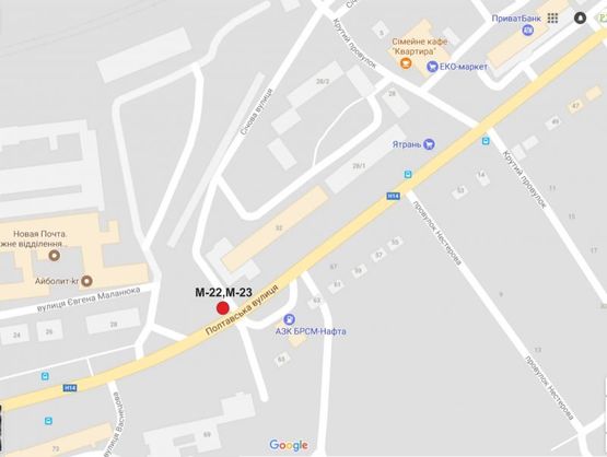 Схема рекламной плоскости по адресу ул. Полтавская угол пер.Сечевой