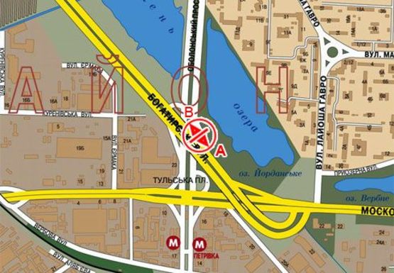 Схема рекламної площини за адресою Богатырская ул., съезд на Оболонский пр.