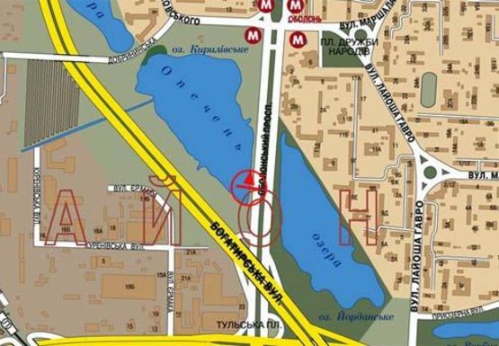 Схема рекламної площини за адресою Оболонский пр., между эл.оп. 25 и 27