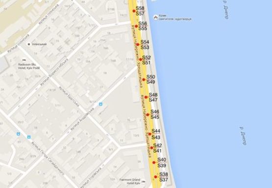 Схема рекламной плоскости по адресу Набережно-Крещатицкая ул.