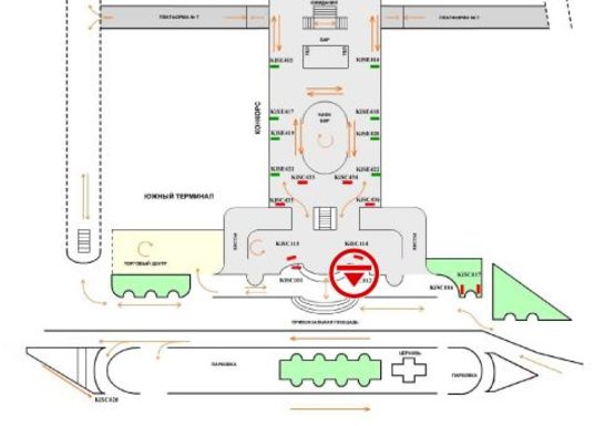 Схема рекламной плоскости по адресу Центральный холл (Южный терминал)