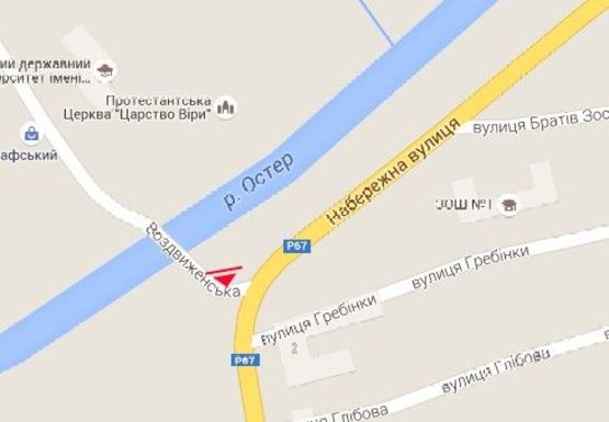 Схема рекламної площини за адресою Шевченко ул. - Набережная ул.