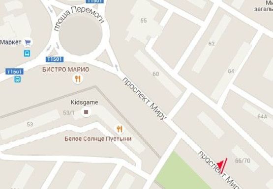 Схема рекламної площини за адресою Мира пр, район Ж/Д вокзала