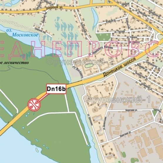 Схема рекламной плоскости по адресу Донецкое шоссе перед ж/м Фрунзенский №1, (АЗС "Юкон", ресторан "Робин Гуд"), в направл. Кайдакского моста