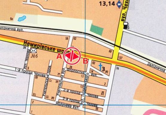 Схема рекламной плоскости по адресу Немировское шоссе - Учительская ул.