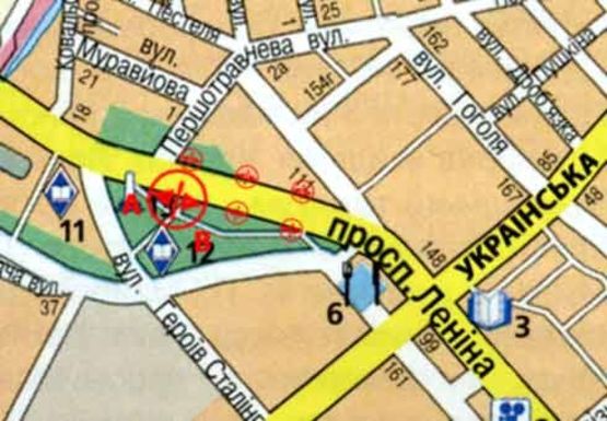 Схема рекламной плоскости по адресу Соборный пр. (3) (движение от вокзала)
