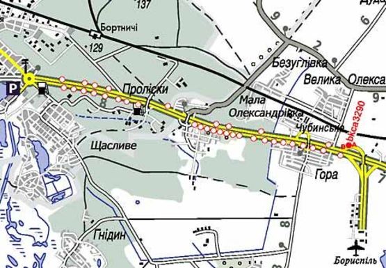 Схема рекламной плоскости по адресу 32,900 км. автомагистрали Киев - Борисполь