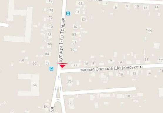 Схема рекламної площини за адресою 1 Мая ул. 77 - Афанасия Шафонского ул. - Молодчего ул., от центра