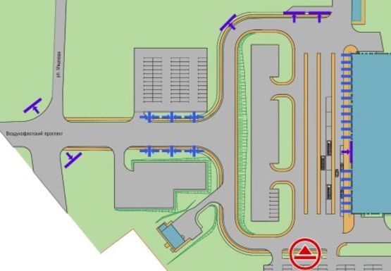 Схема рекламної площини за адресою Медовая ул., 2 Площадь перед входом, выходом в Терминал (Терминал А)