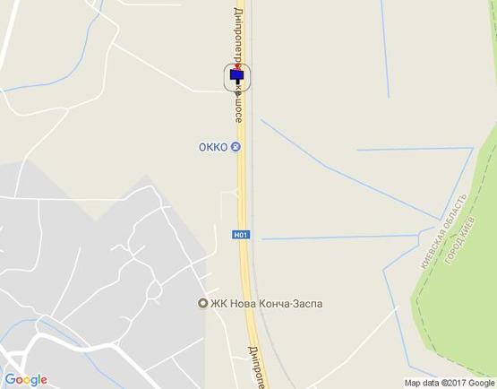 Схема рекламной плоскости по адресу Дніпровське шосе, перед АЗК ОККО, траса Н-01 "Київ-Знам'янка", км 22+320 право