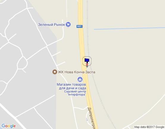 Схема рекламної площини за адресою Дніпровське шосе, км 23+100 лево, перед поворотом на Ходосеевку, АЗС БРСМ, садовый центр "Интерфлора", МегаМаркет, "Зеленый рынок", за 700м перед АЗС ОККО