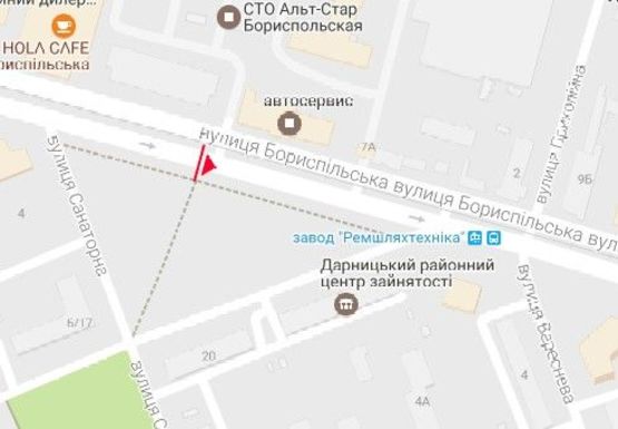 Схема рекламної площини за адресою Бориспольская ул., напротив дома №7