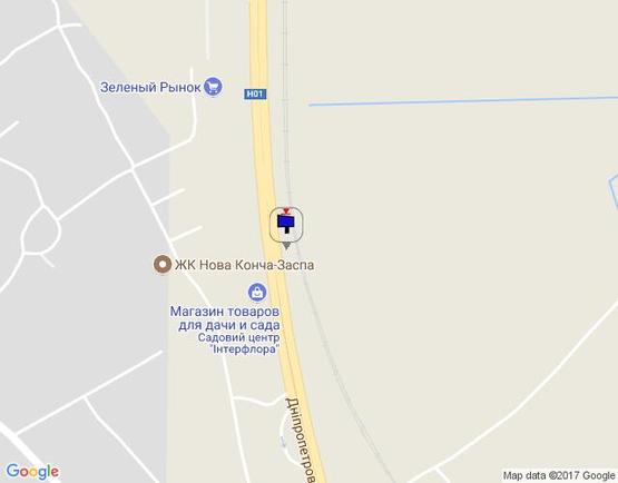 Схема рекламной плоскости по адресу Дніпровське шосе, км 23+100 лево, перед поворотом на Ходосеевку, АЗС БРСМ, садовый центр "Интерфлора", МегаМаркет, "Зеленый рынок"