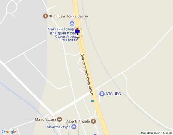 Схема рекламної площини за адресою Дніпровське шосе, км 23+200 право,  перед поворотом на с. Ходосіївка, АЗС БРСМ, садовый центр "Інтерфлора", "МегаМаркет-Ходосіївка"