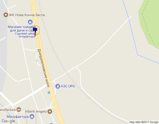 Схема рекламной плоскости по адресу Дніпровське шосе, км 23+200 право,  перед поворотом на с. Ходосіївка, АЗС БРСМ, садовый центр "Інтерфлора", "МегаМаркет-Ходосіївка"