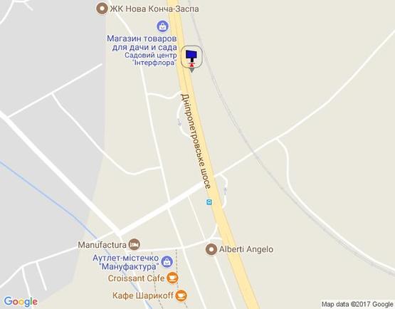 Схема рекламної площини за адресою Дніпровське шосе, км 23+300 лево,  перед поворотом на Ходосеевку, АЗС БРСМ, садовый центр "Интерфлора", МегаМаркет