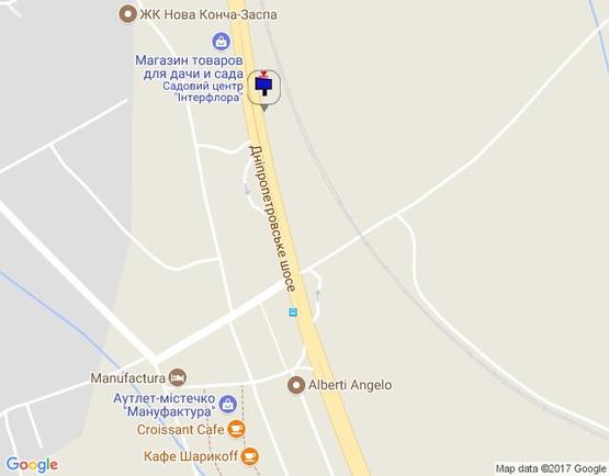 Схема рекламной плоскости по адресу Дніпровське шосе, км 23+300 лево,  перед поворотом на Ходосеевку, АЗС БРСМ, садовый центр "Интерфлора", МегаМаркет