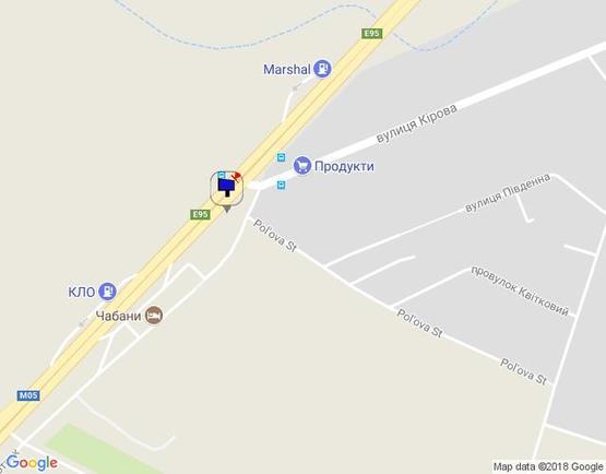 Схема рекламной плоскости по адресу с. Чабани, траса М-05 Київ-Одеса, км 16+630 ліво