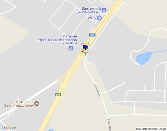 Схема рекламной плоскости по адресу с. Віта-Поштова, траса М-05 Київ-Одеса, км 17+985 ліво