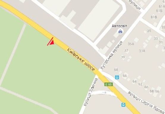Схема рекламної площини за адресою Киевское шоссе, 2 напротив