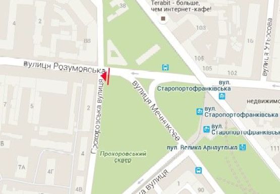 Схема рекламної площини за адресою Розумовская ул. - Прохоровский сквер