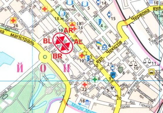 Схема рекламної площини за адресою Днепровская ул. (Лепика  ул.) - Гоголя ул. (Горького ул.), Свободы пл.