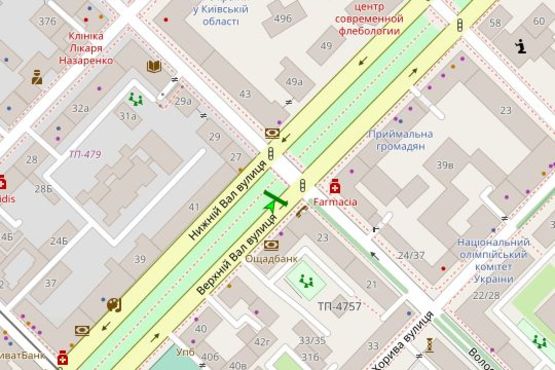 Схема рекламної площини за адресою Верхній Вал вул., 46 (бульварна частина)