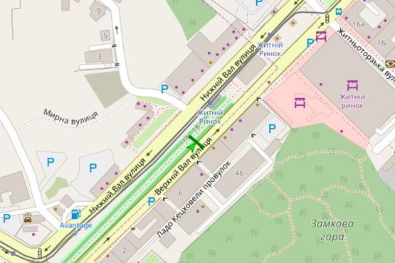 Схема рекламной плоскости по адресу Верхній Вал вул., 10, бульварна частина