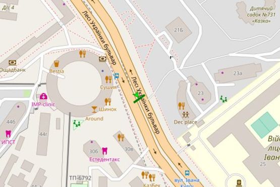 Схема рекламної площини за адресою Лесі Українки бульв., 28-30 ("Кругла башта") (асф. розподільник);  №6 ((1-скрол))