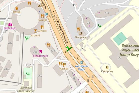 Схема рекламной плоскости по адресу Лесі Українки бульв., 30а (ресторан "Казбек") (асф.розподільник) ; №8 ((1-скрол))