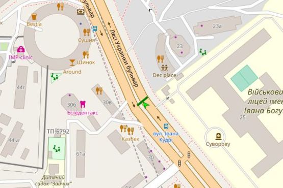 Схема рекламной плоскости по адресу Лесі Українки бульв., 30а (ресторан "Казбек") (асф.розподільник) ; №8 ((1-скрол))