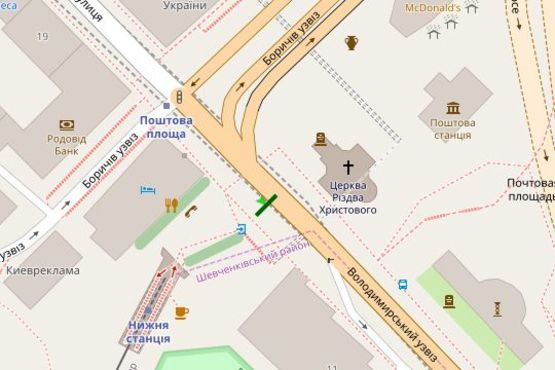 Схема рекламної площини за адресою Петра Сагайдачного вул., 11 зуп. «Поштова площа»